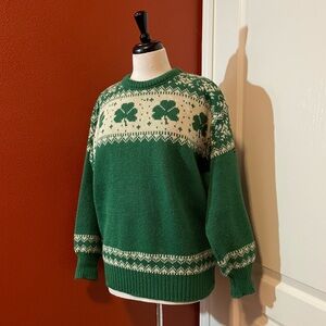 Blarney Castle Men’s Vintage 70’s Shamrock‎ Green Chunky Wool Irish Sweater